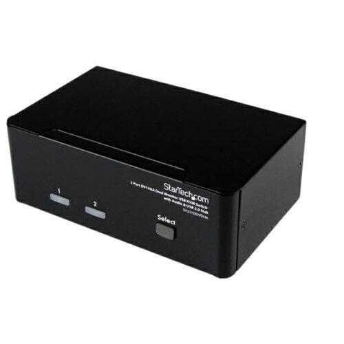 【新品・2営業日で発送】スターテック 2ポート デュアルディスプレイ(DVI ＆ VGA)対応USB接続KVMスイッチ／PCパソコン