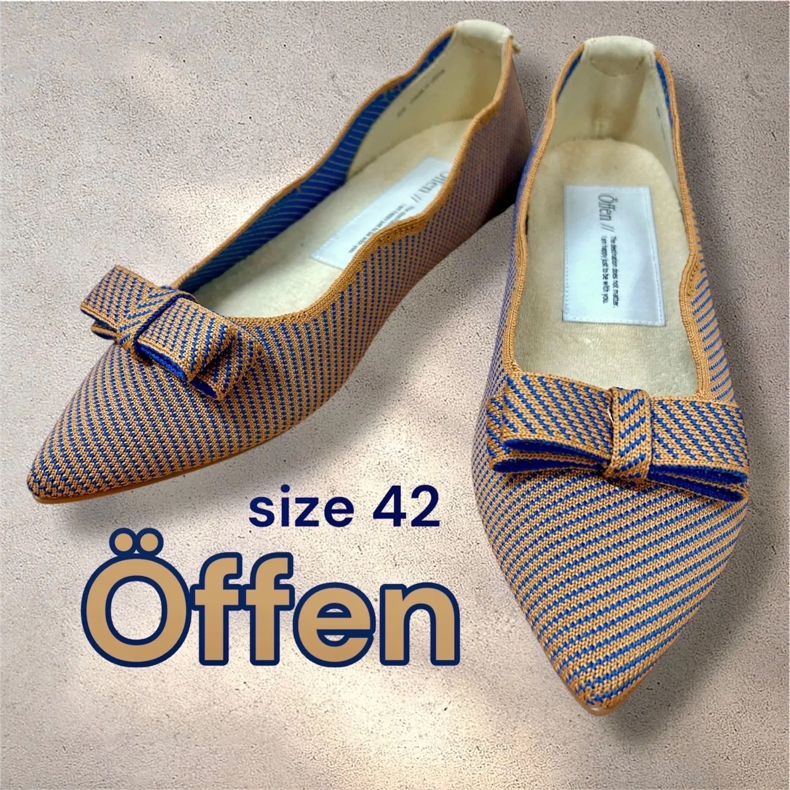 offen オッフェン フリル フラットシューズ 40 パンプス ボーダー