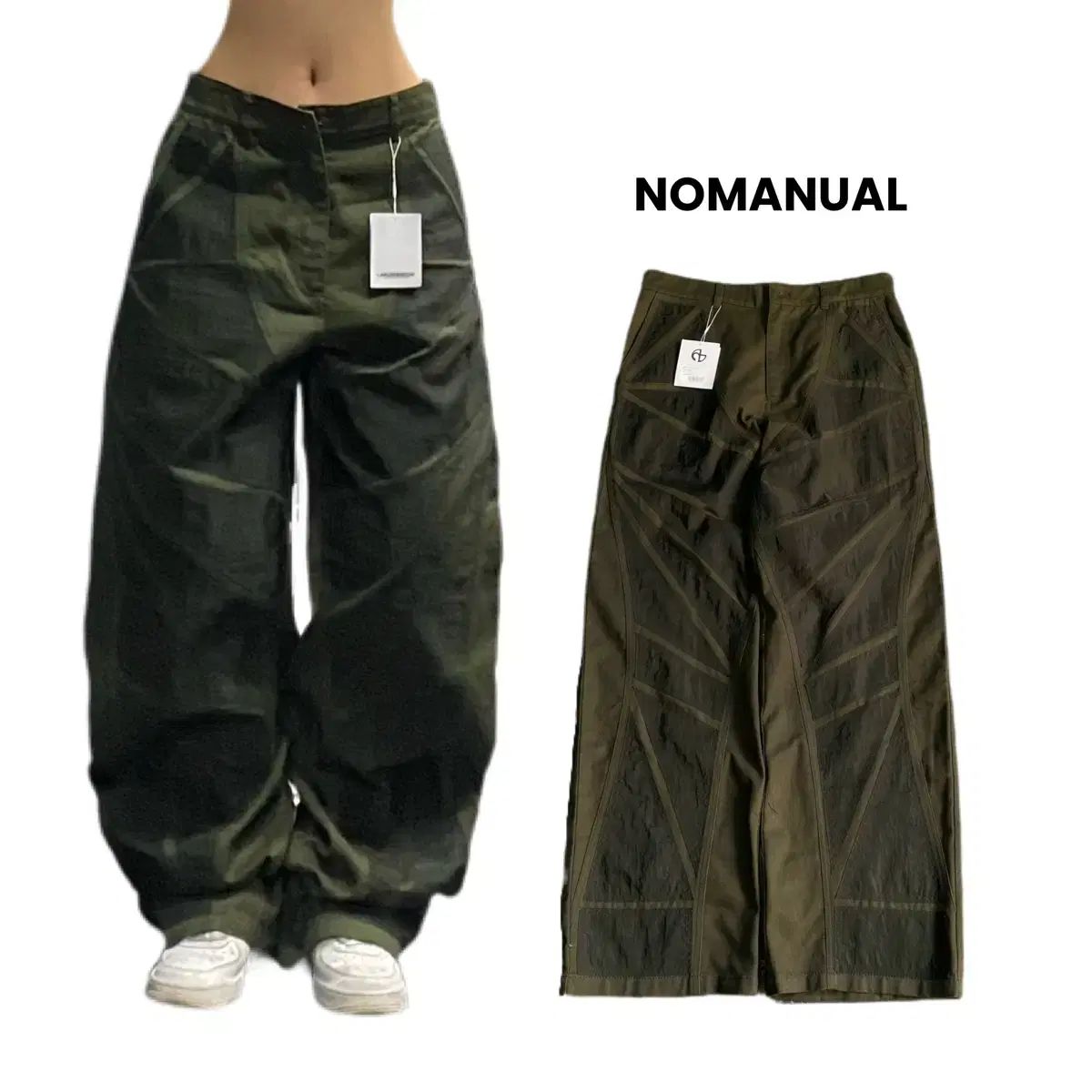 【雷市場（ポンジャン）商品韓国直送】 *新商品* NOMANUAL(ノーマニュアル) パッチを当てた ワイド パンツ カーキ