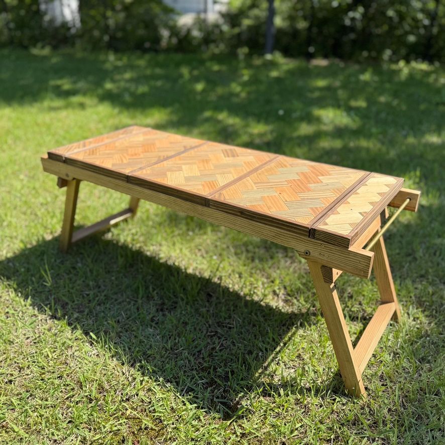 IGT対応 折りたたみテーブル ヘリンボーン天板 アウトドアローテーブル