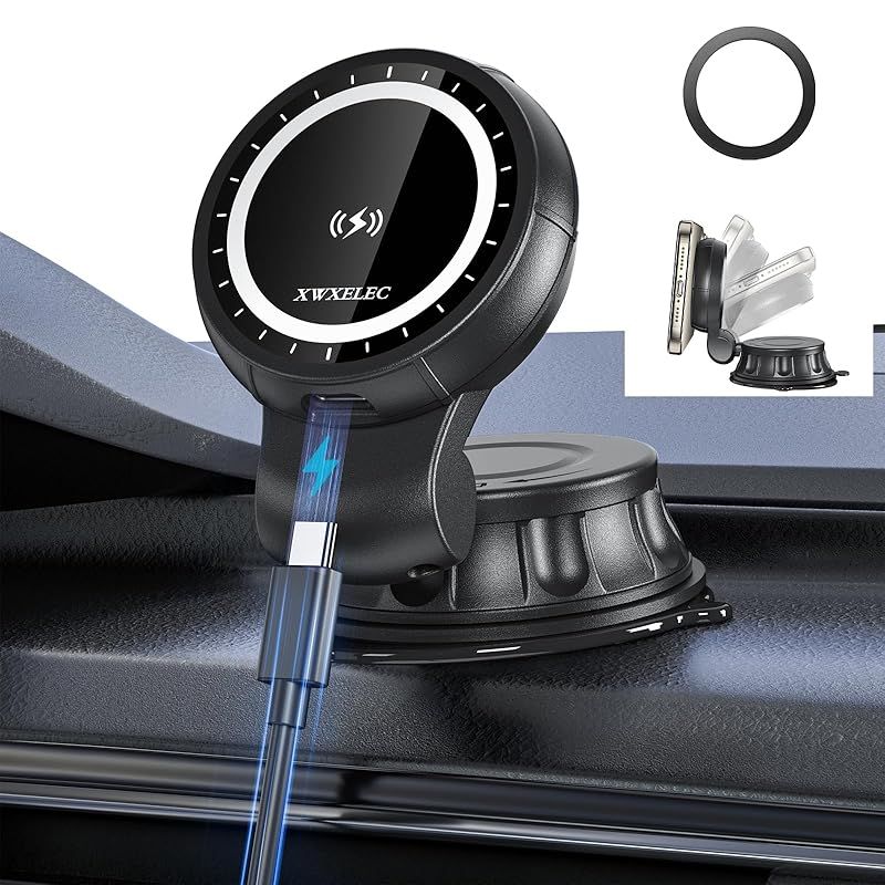 mag-safe 車載ワイヤレス充電器 マグネット 車載スマホホルダー 15W 吸盤式 一体化設計u0026多角度調整 iphone15/14/13/12 シリーズに対応 mag-safe 車載ホルダー 1