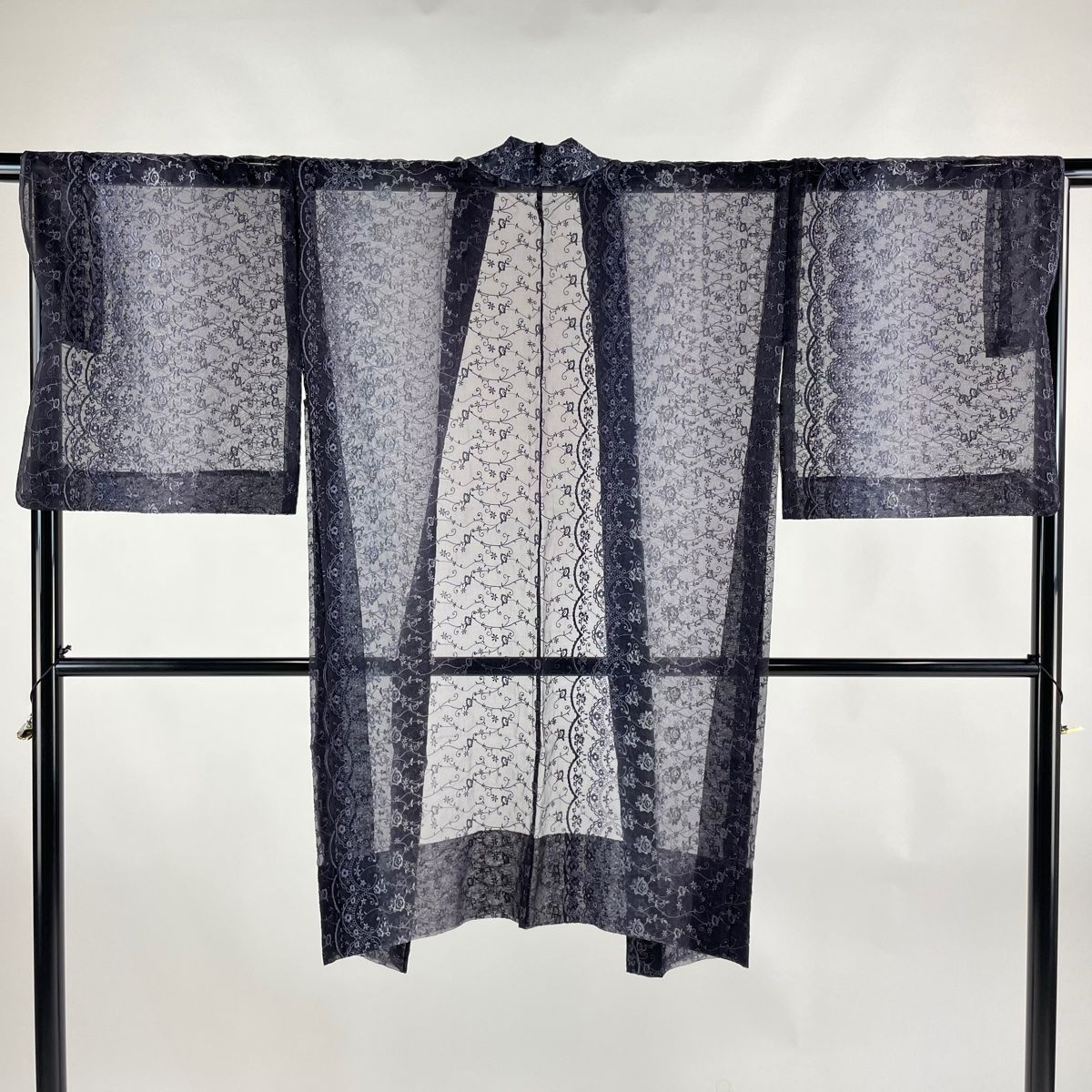 道中着 身丈126.5cm 裄丈64cm M 和装コート 着物衿 花柄 有職文様 黄土  