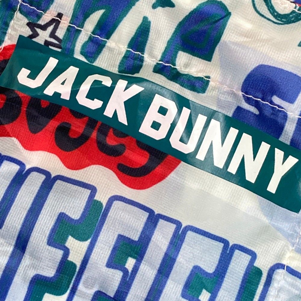 サイズ：5 JACK BUNNY ジャックバニー  フード付 ジップジャケット 薄手 ロゴ×総柄 ブルー系 [240101424883] ゴルフウェア メンズ ストスト サイズ：5 JACK BUNNY ジャックバニー フード付 ジップ