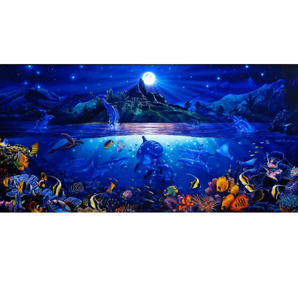 ラッセン グロリアスライフローランド 作家直筆サイン マリンアート イルカ 海 魚 版画 絵画