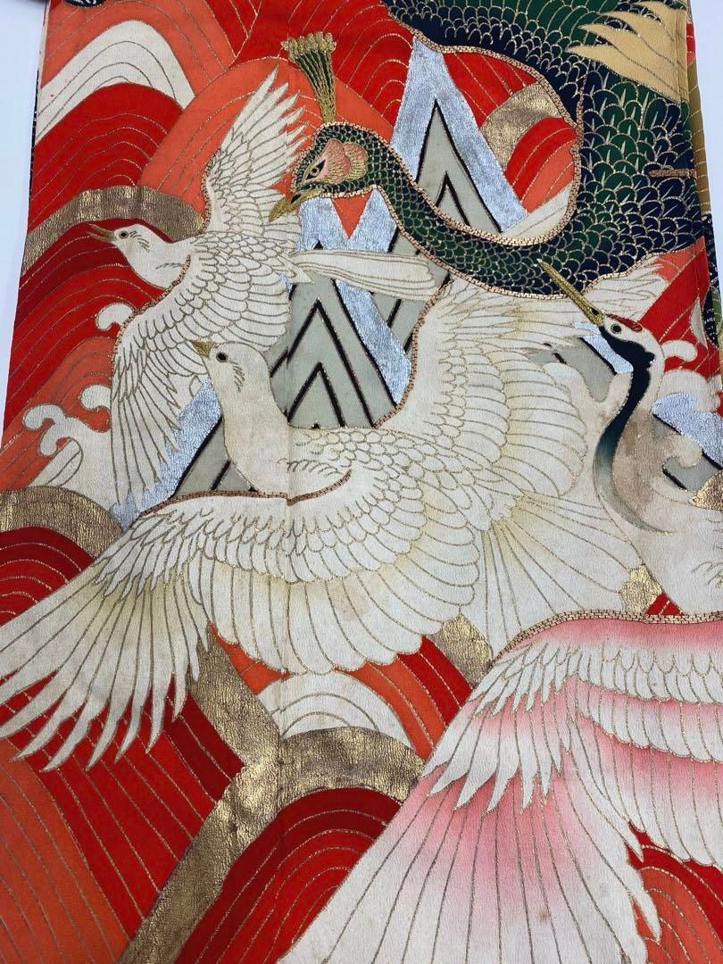 アンティーク 振袖 金駒 金彩 銀彩 孔雀 正絹 身丈170cm 紋付 - メルカリ