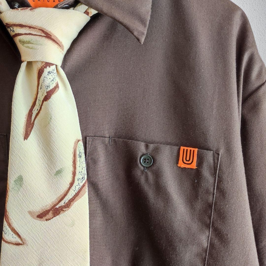 古着 ネクタイ シャツ 大きなペイズリー柄 ブラウン クリーム