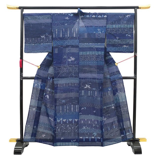 本麻小千谷縮み 絵絣 夏着物 単衣