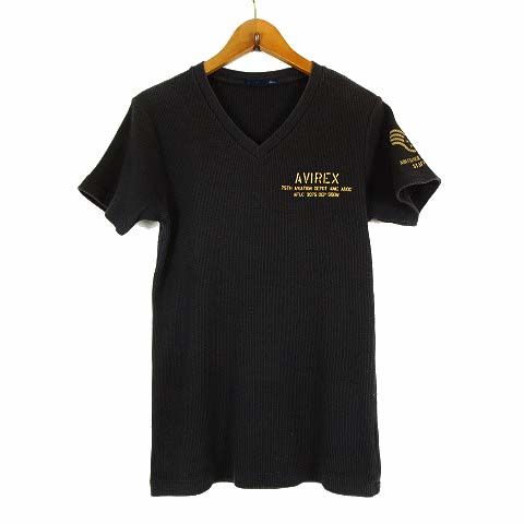 アヴィレックス AVIREX サーマルシャツ Tシャツ ワッフル Vネック 半袖 ロゴ プリント S 黒 ブラック 上野商会 正規品 - メルカリ