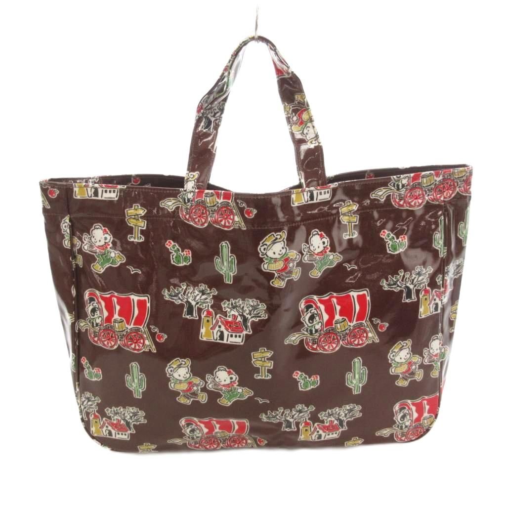 ファミリア Familiar トートバッグ コーテッドキャンバス 茶 ブラウン 総柄 UO