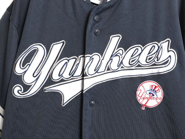ヤンキース ベースボール シャツ メンズ XL MLB オフィシャル トゥルーファン 大リーグ ユニフォーム ゲームシャツ ジャージ 半袖シャツ 紺 MLB オフィシャル TRUE FAN ヤンキース 半袖 ベースボール