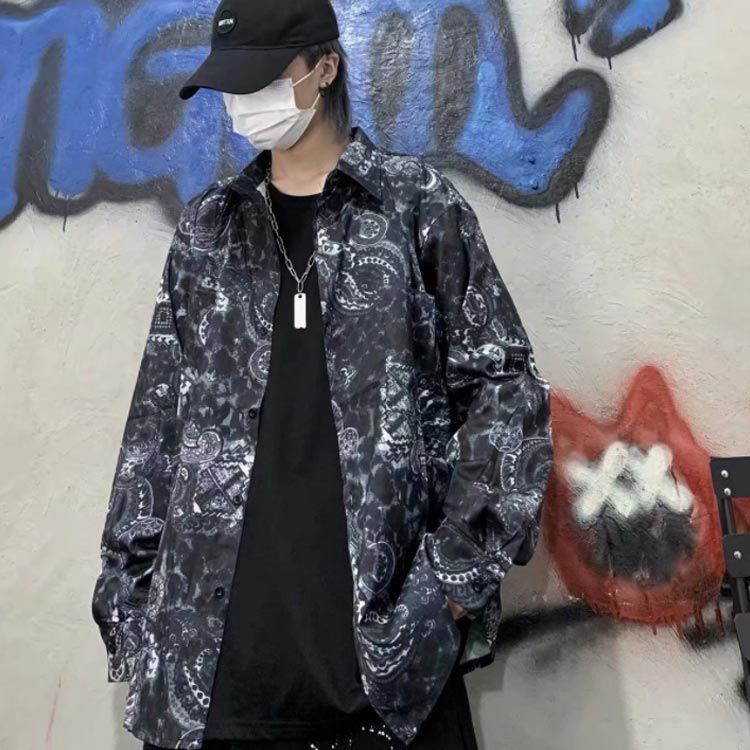 シャツ メンズ 総柄シャツ 大きいサイズ 長袖 シャツ 韓国