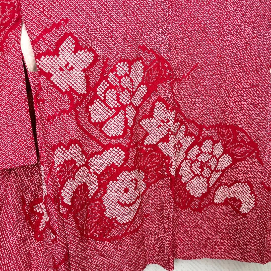 総絞り 羽織 赤 花柄 伝統技法 正絹 絵羽柄 和洋コーデにもおすすめ 