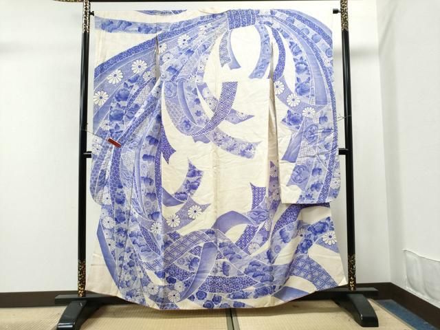 平和屋着物○名門 藤娘きぬたや・総絞り 振袖 束ね熨斗吉祥松花唐草文