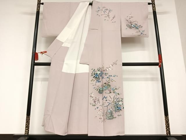 平和屋着物●本加賀友禅作家　染元千紅代表　寺西一紘　訪問着　花籠文　正絹　逸品　AAAU8010zg 平和屋着物○本加賀友禅作家 染元千紅代表 寺西一紘 訪問着 花籠文