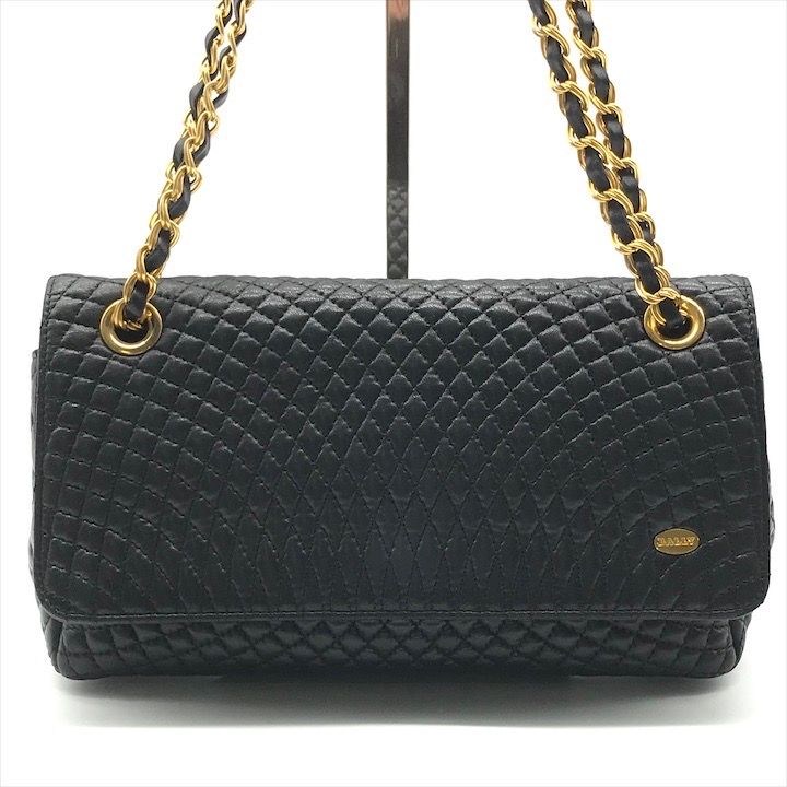 BALLY バリー ヴィンテージ キルティングショルダーバッグ ゴールドチェーン 美品 BALLY バリー ロゴ金具 キルティング レザー チェーン ショルダー