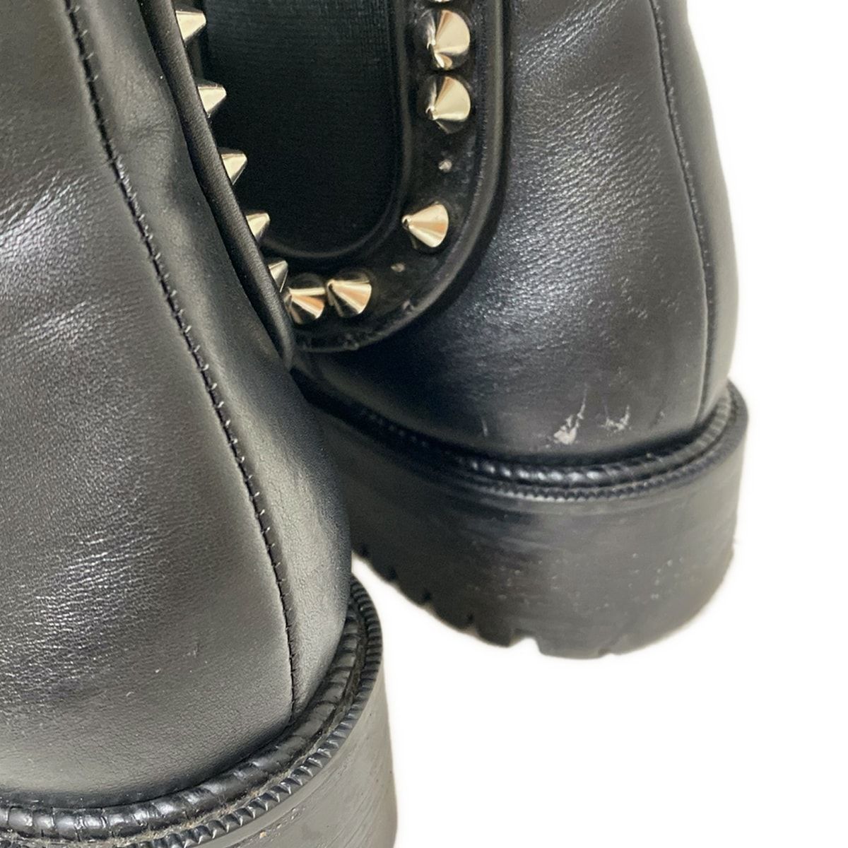 CHRISTIAN LOUBOUTIN クリスチャンルブタン ショートブーツ 36 レディース - 黒 スタッズ|サイドゴア レザー KIN-KAAI_COM