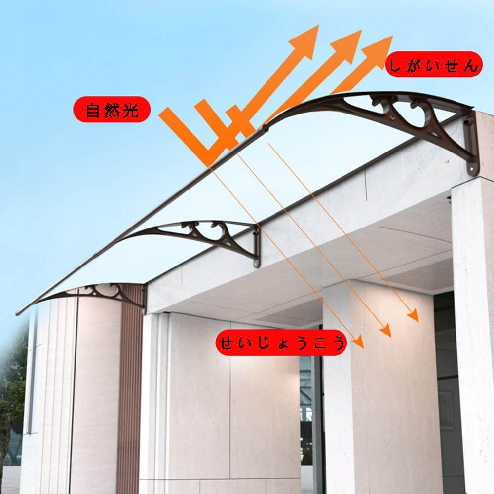 60x200cm アルミブラケット付き ポリカーボネート 庇 ベランダ 遮光 雨よけ 屋根庇， 玄関 テラス屋根 住宅用 後付け サンシェッター ひさし屋根  店舗 雪止めキャノピーパネル(色 Ears : Bunny 茶色) - メルカリ