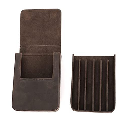 Size 6本 Hiram 万年筆 ケース ブラウン クレイジー ホース レザー マグネット スプリット デザイン ペン収納ボックス ペン6本収納