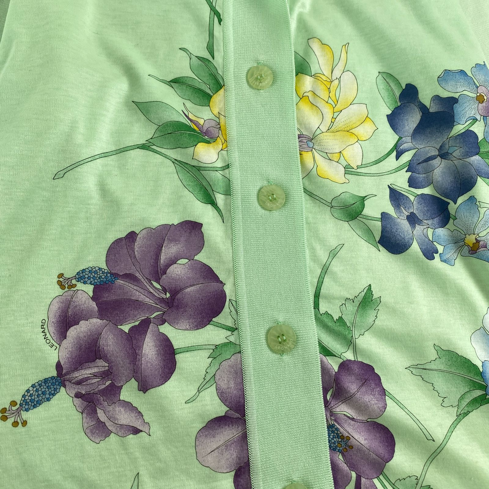 レオナール 長袖ブラウス 花柄 ミントグリーン L LEONARD FASHION 
