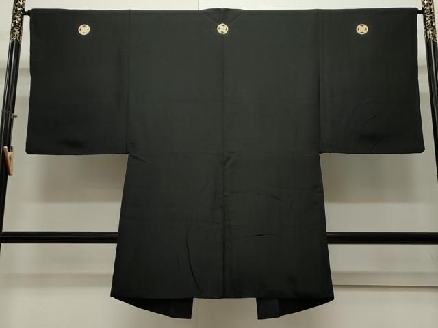 平和屋着物＃男性 黒紋付 長羽織 羽裏 龍 富士 正絹 CAAW4948dy