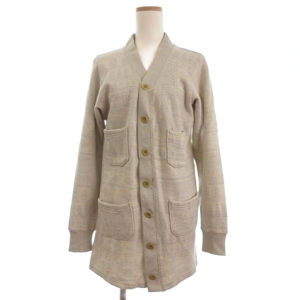 キャピタル kapital カーディガン ロング 総柄 長袖 Vネック 裏起毛 S ベージュ