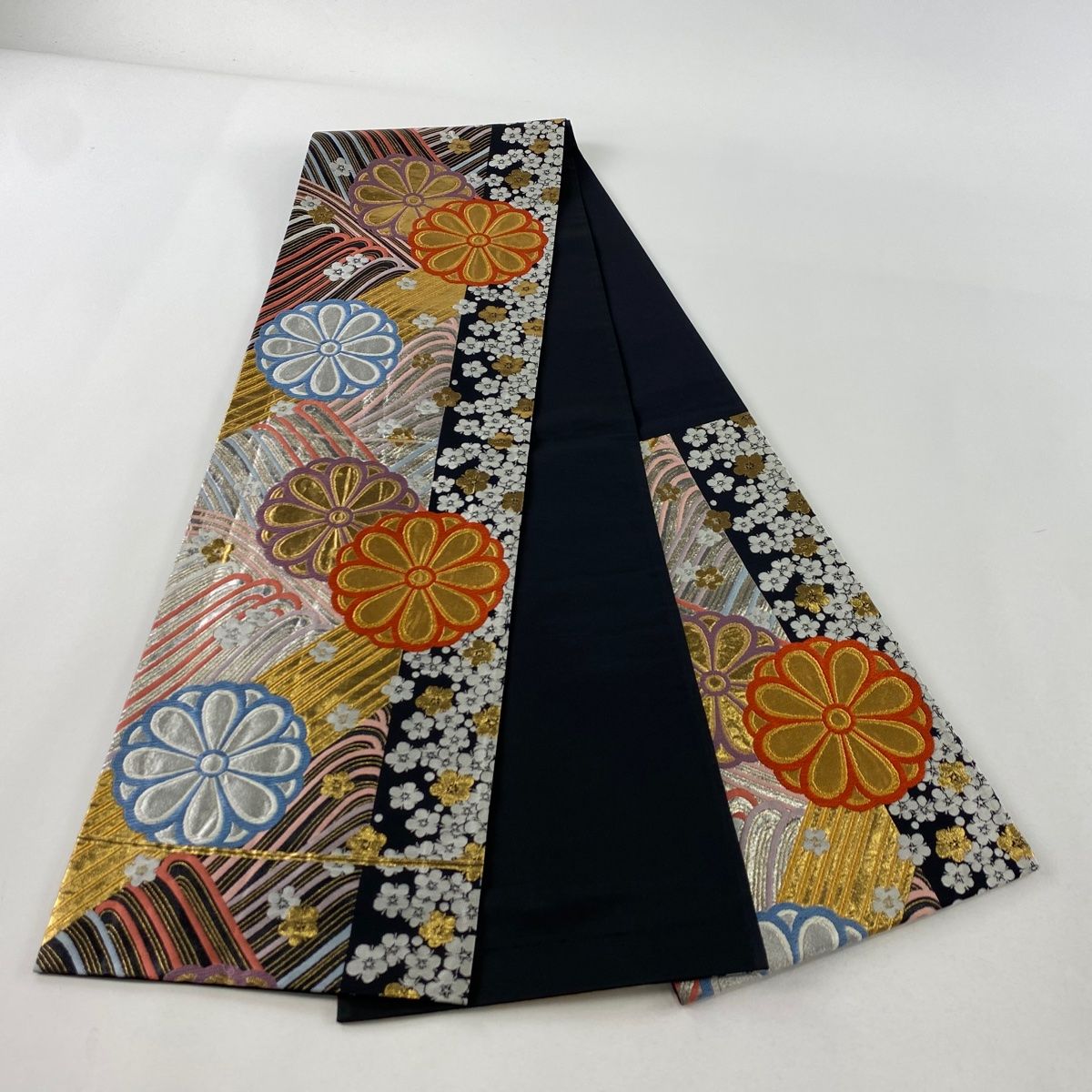 美品】 袋帯 名品 桜 波 金銀糸 小豆色 六通 正絹 【】 【公式通販】
