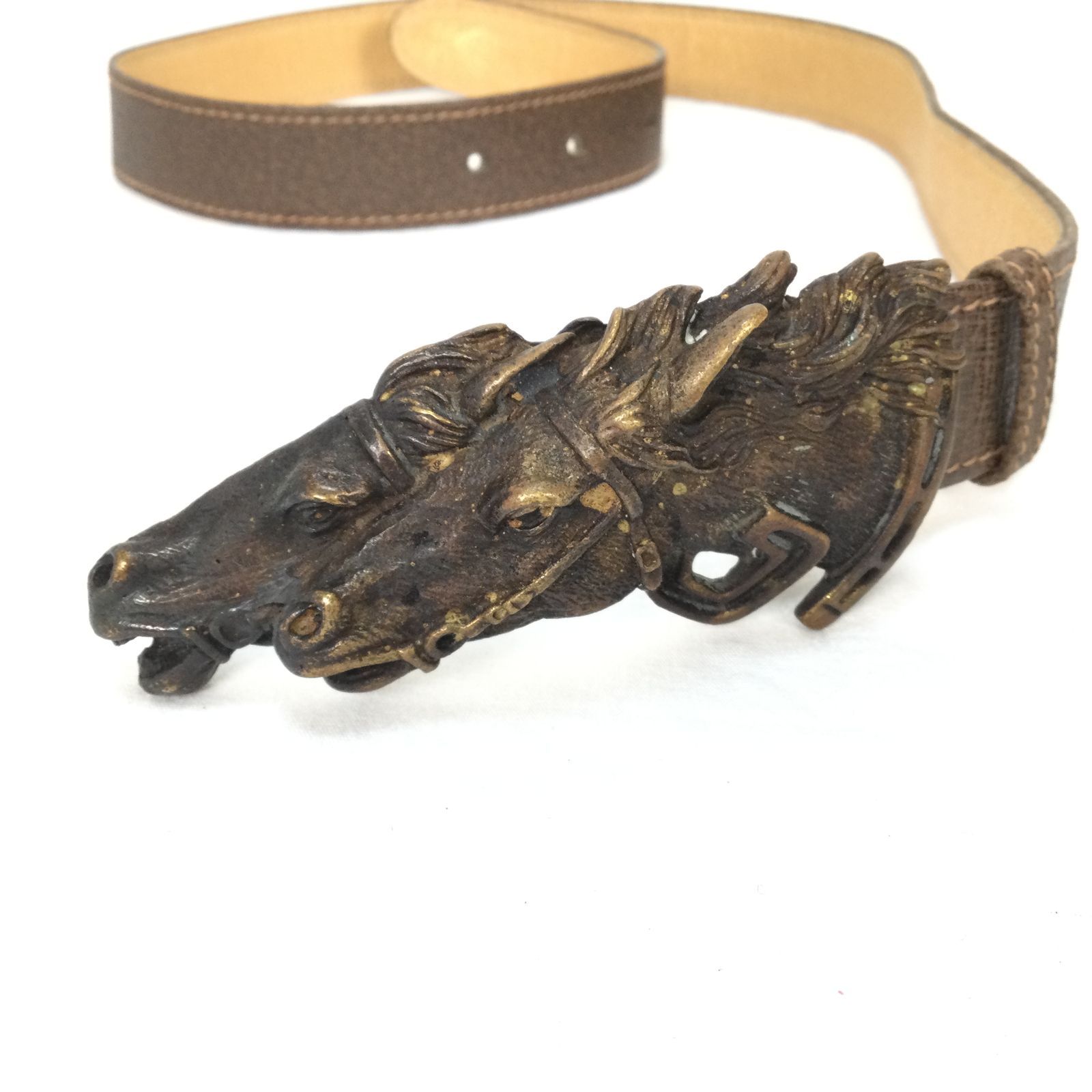 1410 GUCCI グッチ ダブルホースヘッド バックル レザーベルト 70-28 ファッション 小物 レディース エントルピー