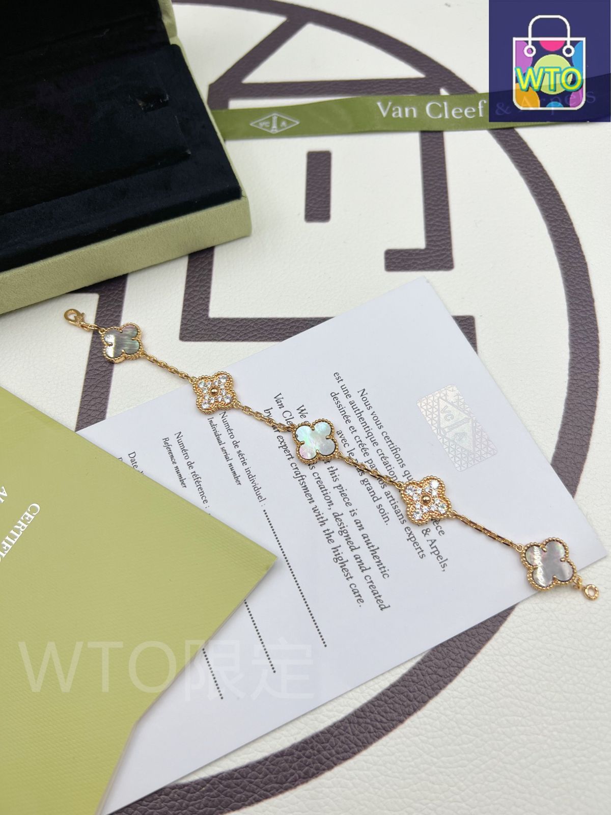 Van Cleef - Arpels ヴァンクリーフ＆アーペル 四つ葉のクローバー グレー マザーオブパール スペーサー ダイヤモンド ブレスレット｜ ｜ -WTO輸入1