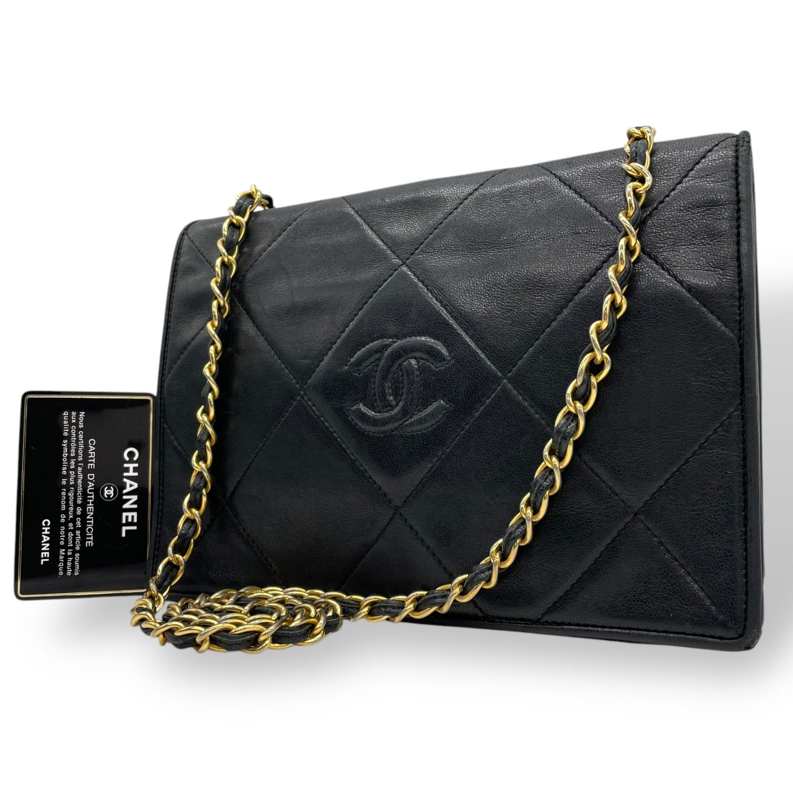 CHANEL 黒 レザーキルティング ショルダーバッグ CHANEL シャネル 