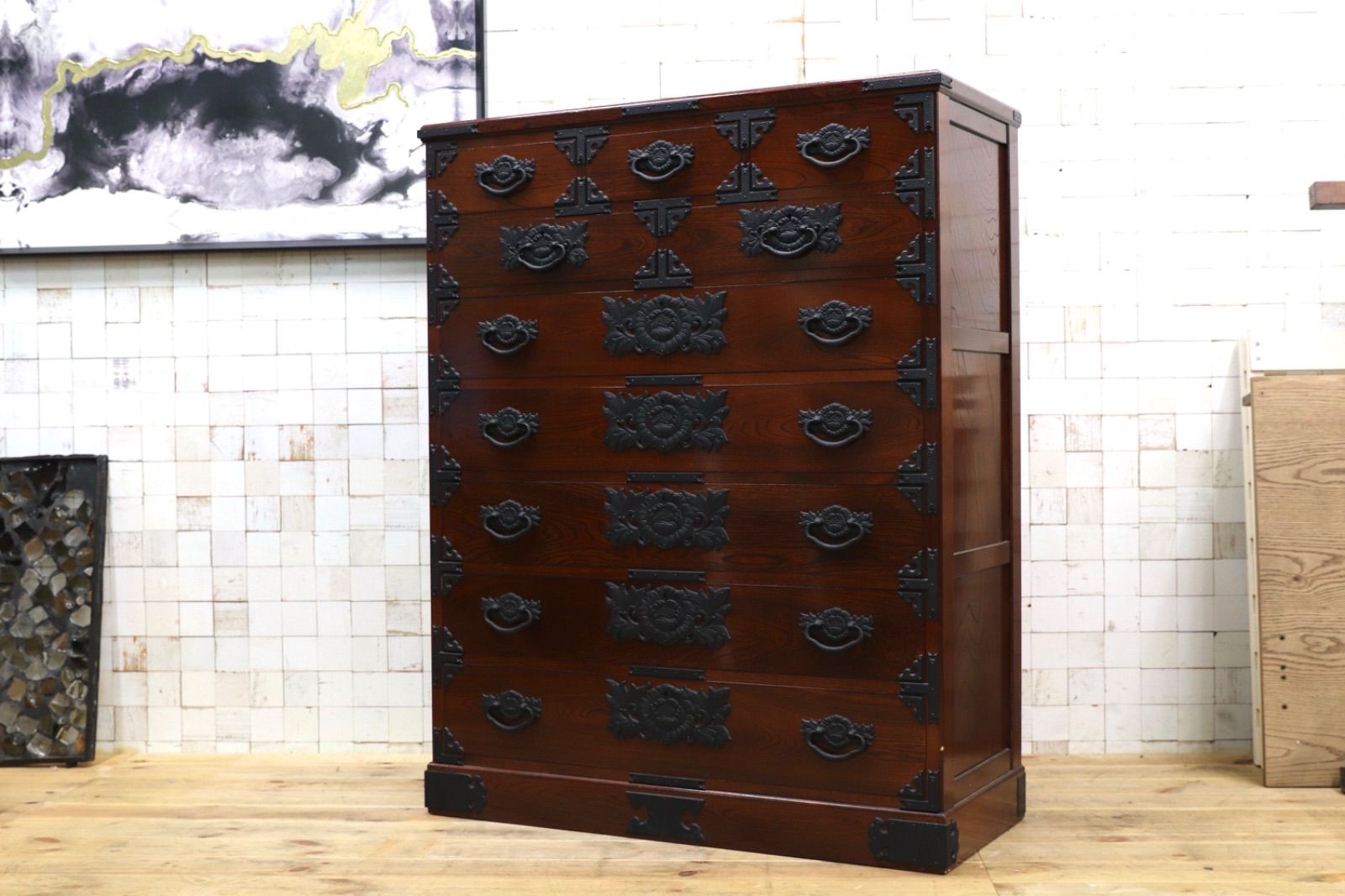 GMIH282A○整理箪笥 時代箪笥 欅材 民藝 アンティーク 引出し収納家具 和家具 レトロ 和室 座敷 検 岩谷堂箪笥