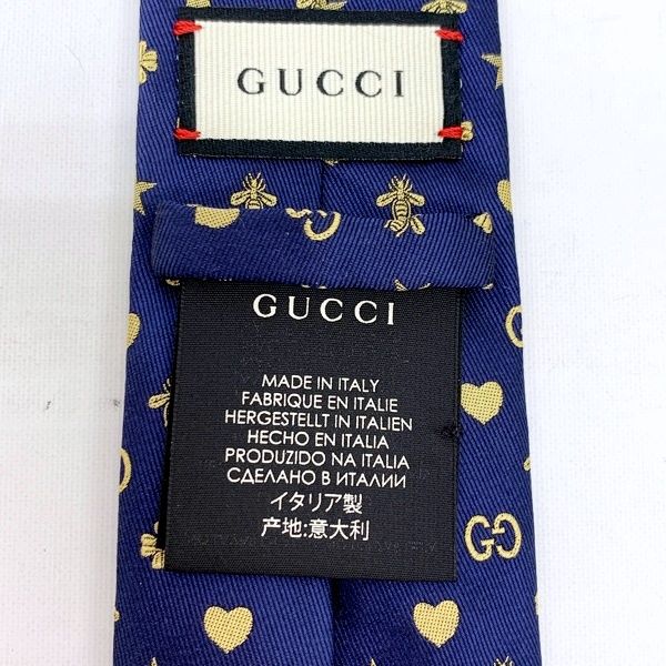 美品 GUCCI グッチ GG柄 × ハート柄 ネクタイ ネイビー 紺 GUCCI グッチ ネクタイ レギュラータイ GG柄 菱形格子柄