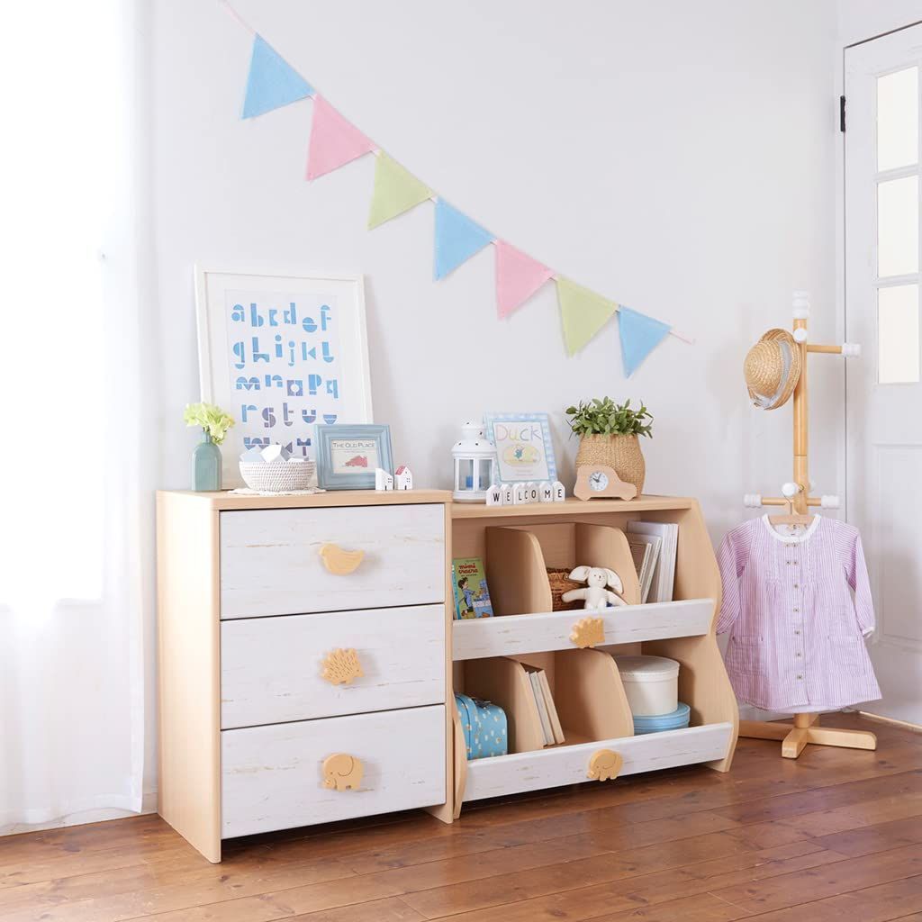 数量 ナチュラルブラウン 幅56.6 動物のオーナメント かわいい 高さ74.3 リビングに置ける北欧テイスト 木製 タンス 奥行39.5cm 衣類収納 子供用 LAK-7555H キッズ 3段 ランドキッズ チェスト 白井産業