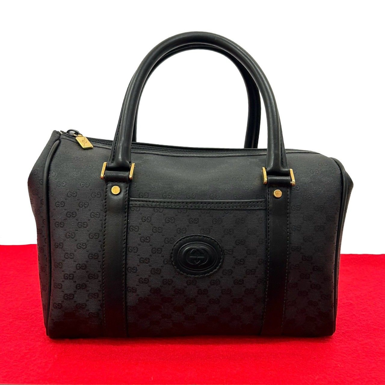 極希少 グッチ GUCCI ボストンバッグ スエード シェリーライン 黒本革