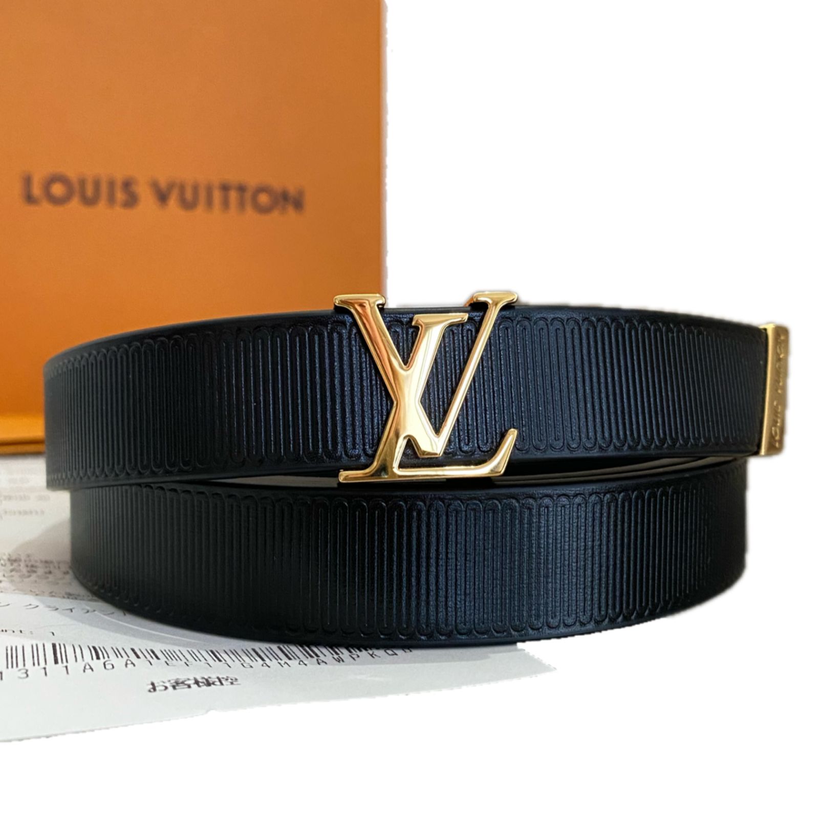 ルイヴィトン LOUIS VUITTON ベルト ブラック ゴールド カーフ
