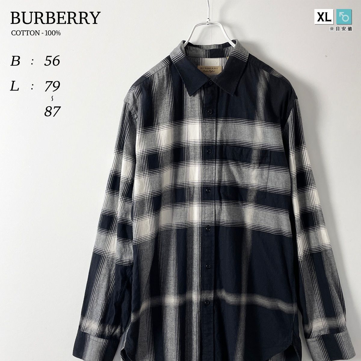 人気定番の BURBERRY 起毛 ノバ チェック 長袖 シャツ 黒 ブラック