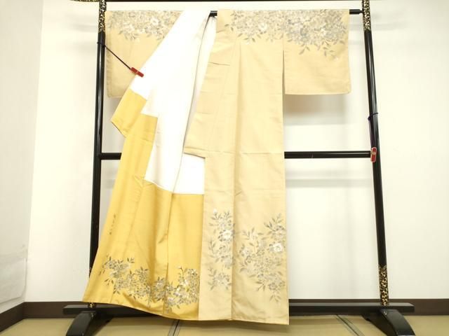 平和屋着物○訪問着 作家物 紬地 手描き 枝花文 正絹 逸品 未使用  