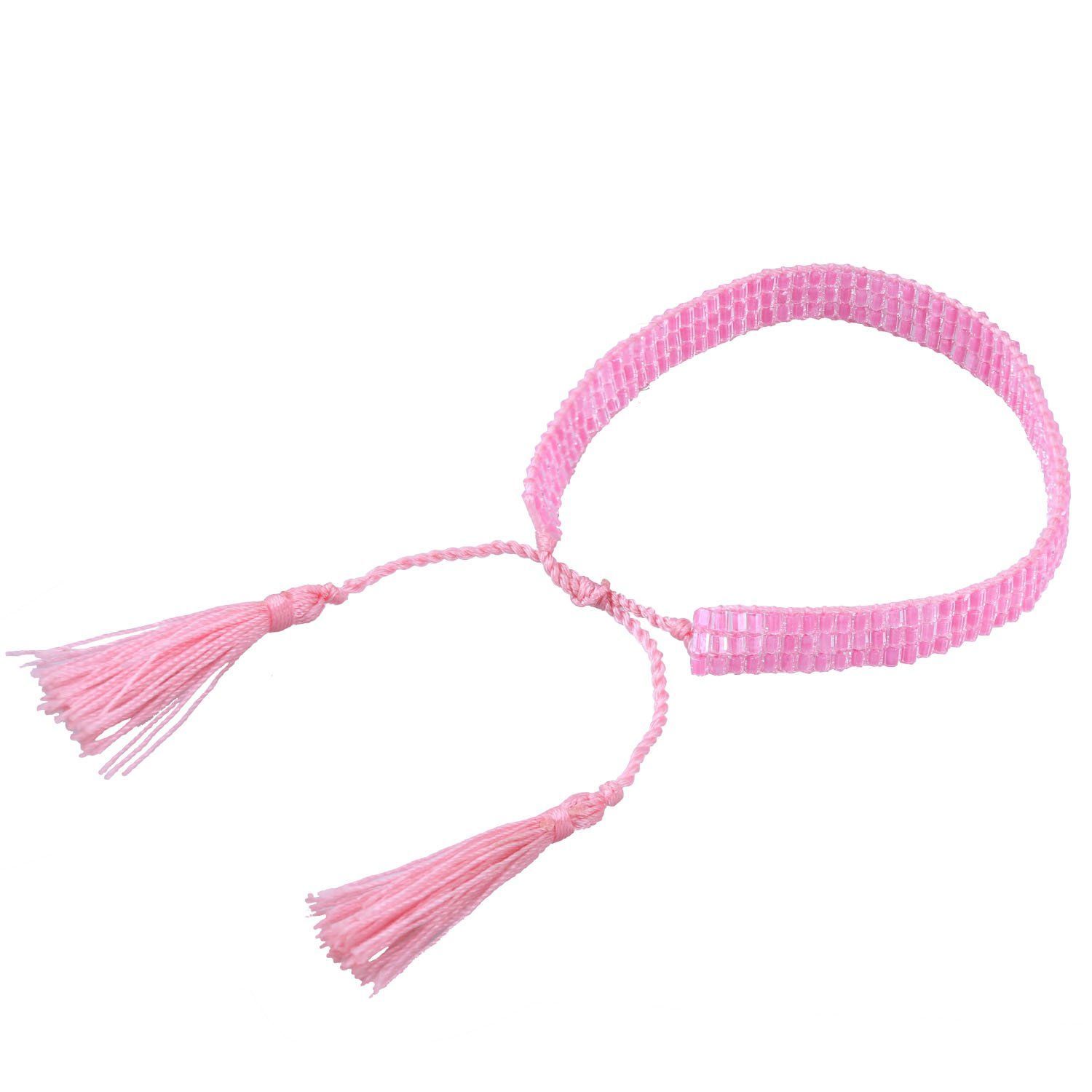 KELITCH ブルークリスタルビーズラップブレスレット天然皮革ハンドメイドストランドチャームガールズジュエリー ライトピンク