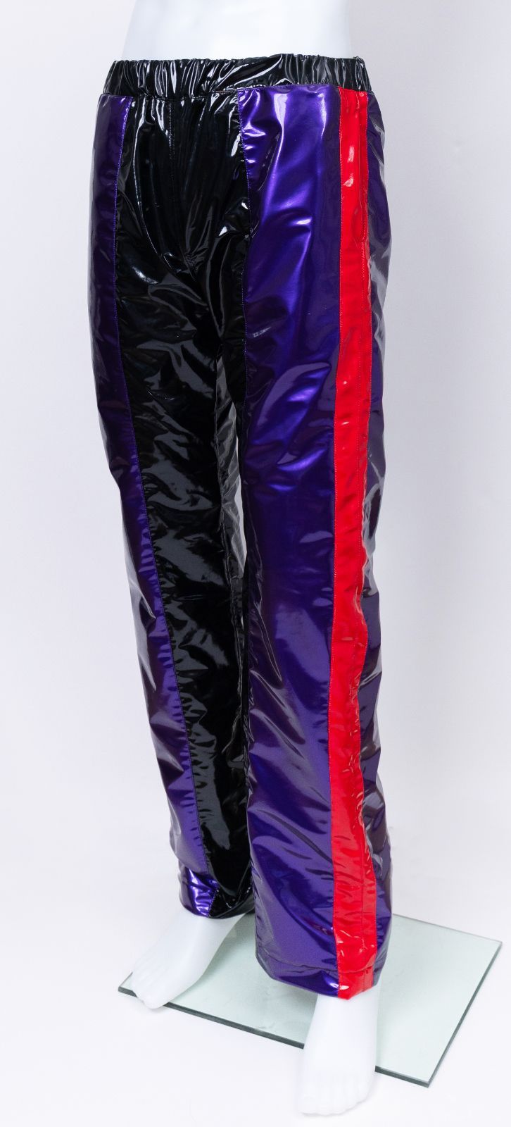 専用★エナメル生地のジャージ上下セット(エナメル裏地付き)メンズLハンドメイド 新作☆黒と赤、紫の配色がお洒落なエナメルジャージ上下セット