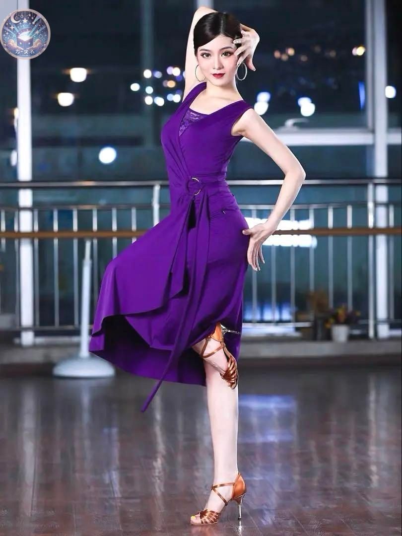 ZYM】ヒョウ柄セットアップ 社交ダンス】チャコット Dance 白地紺色花