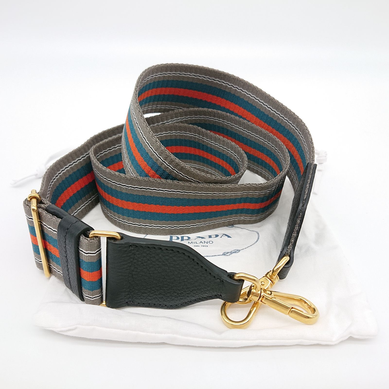 PRADA ストラップ グレー ストライプ 保存袋付き 極美品】PRADA プラダ ショルダーストラップ 斜め掛け マルチ