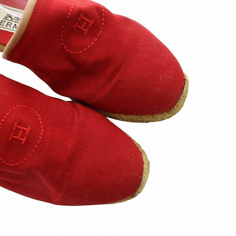 エルメス HERMES エスパドリーユ フラットシューズ リボン Hロゴ 刺繍  