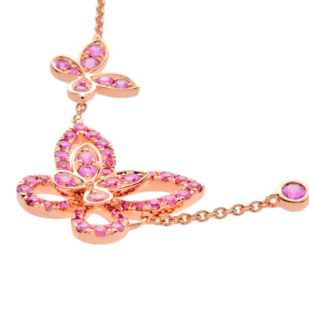 バタフライ　ピンクサファイア　ネックレス　K18PG グラフ/ネックレス/ダブル バタフライ シルエット ピンク