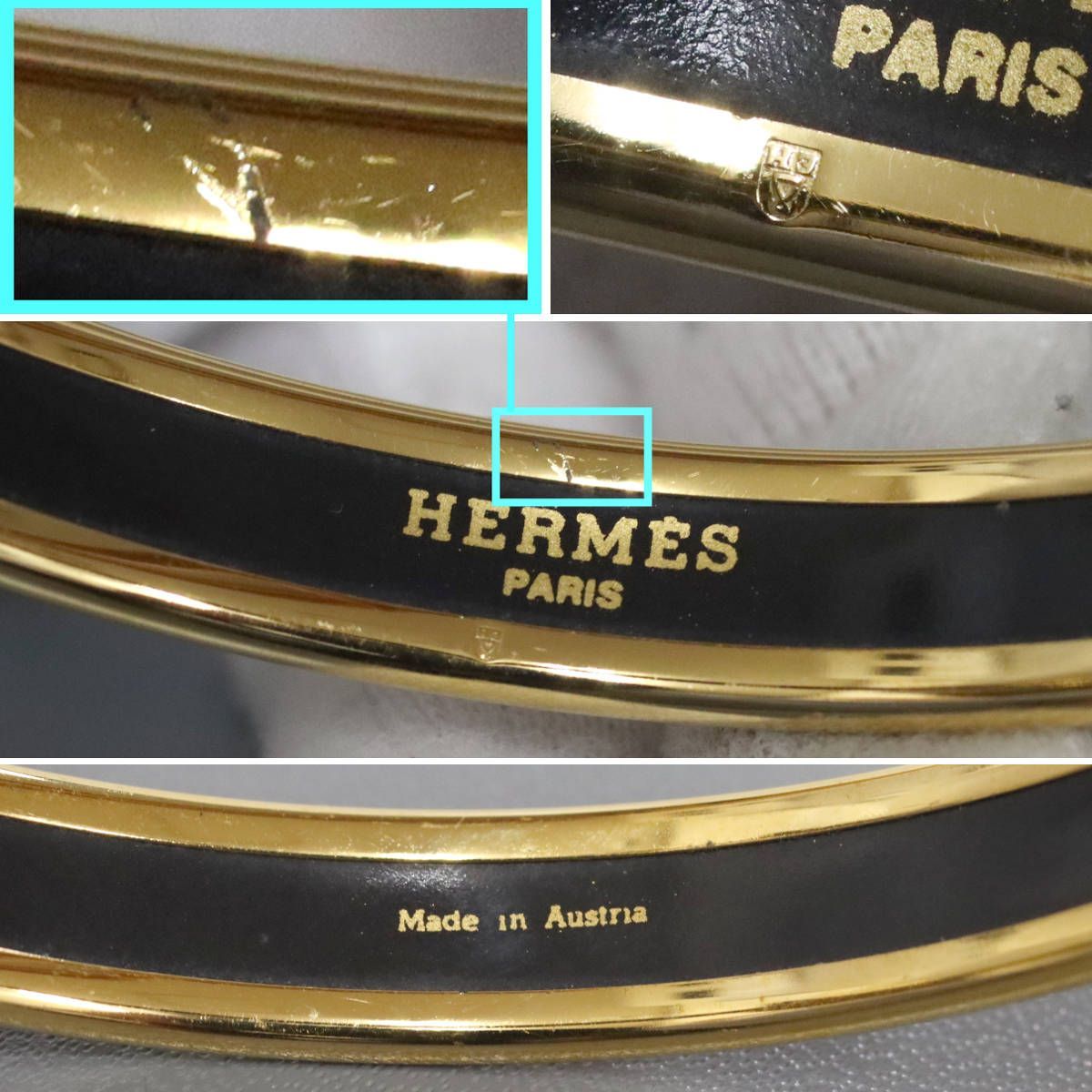 HERMES エルメス エマイユ バングル 青 ブルーリボン柄 エルメス エマイユPM ブルーリボン柄 16.5cm - メルカリ