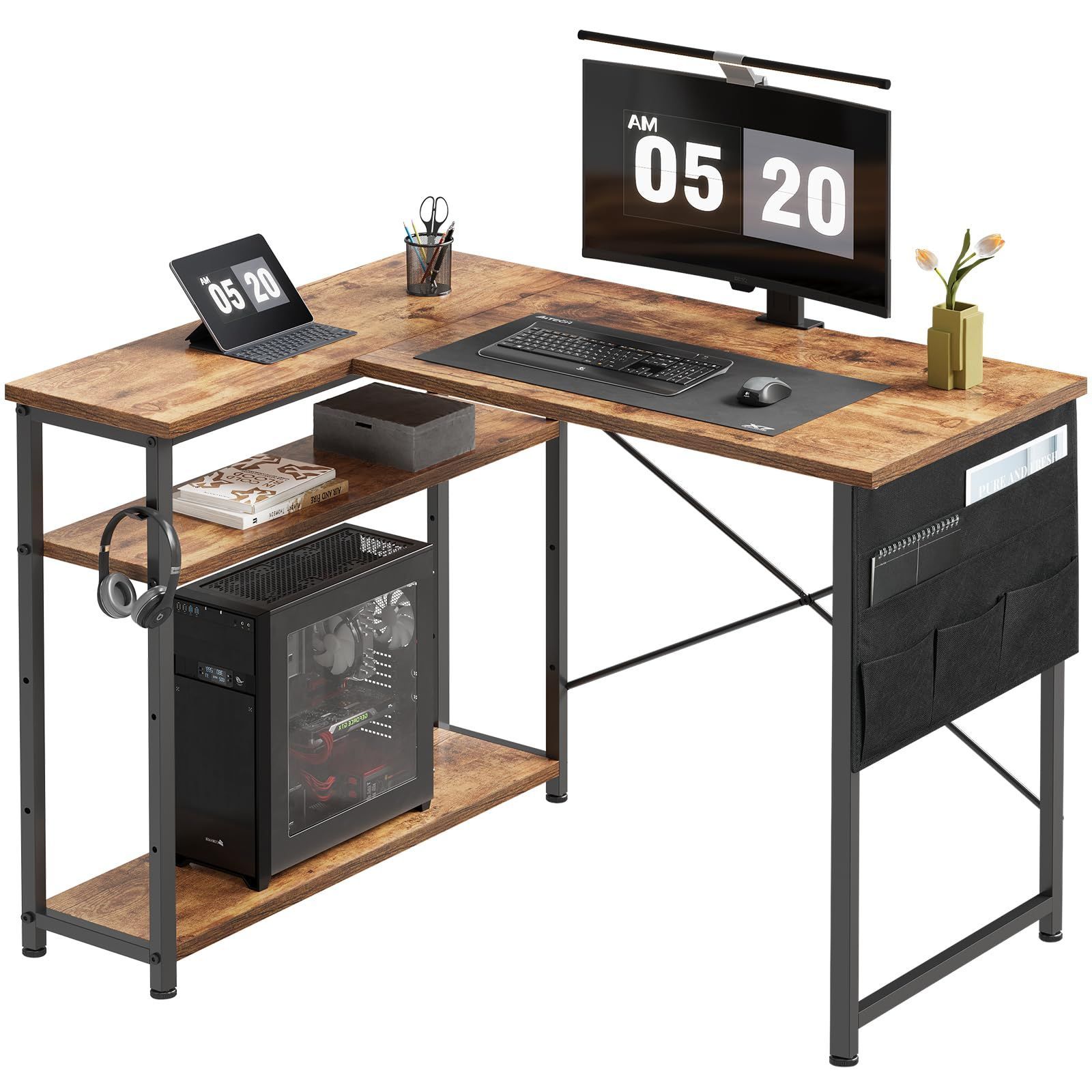 幅99CM_ビンテージ Maihail ゲーミングデスク l字 パソコンデスク 机 pcデスク学習机 l字デスク computer desk エル字デスク ゲーミングテーブル l字型デスク パソコンデスク コーナーデスク gaming desk ビンテージ