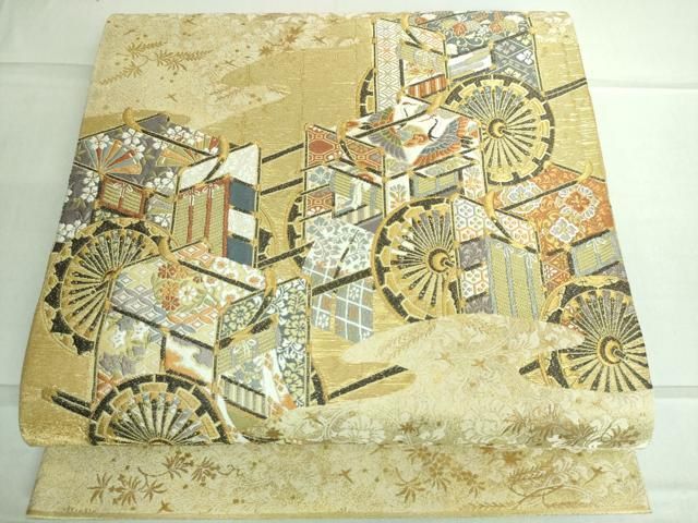 平和屋着物＊夏物 太鼓柄袋帯 手描き 抽象文様 金彩 正絹 逸品