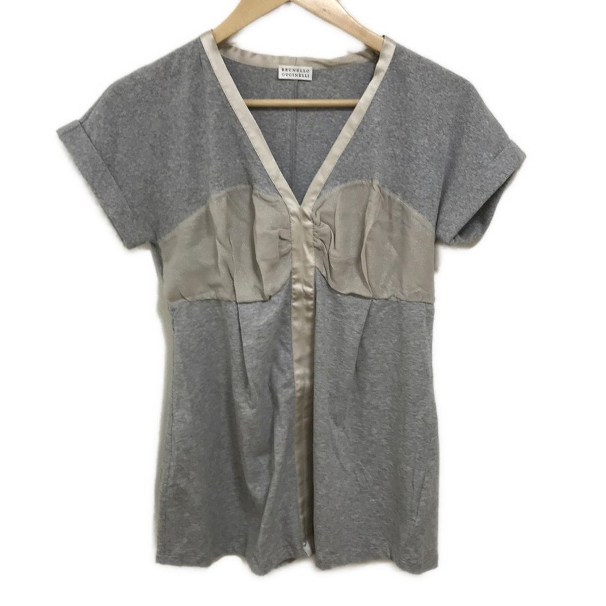 BRUNELLO CUCINELLI ブルネロクチネリ 半袖カットソー サイズX L レディース - ライトグレー×グレーベージュ Vネック|ラメ