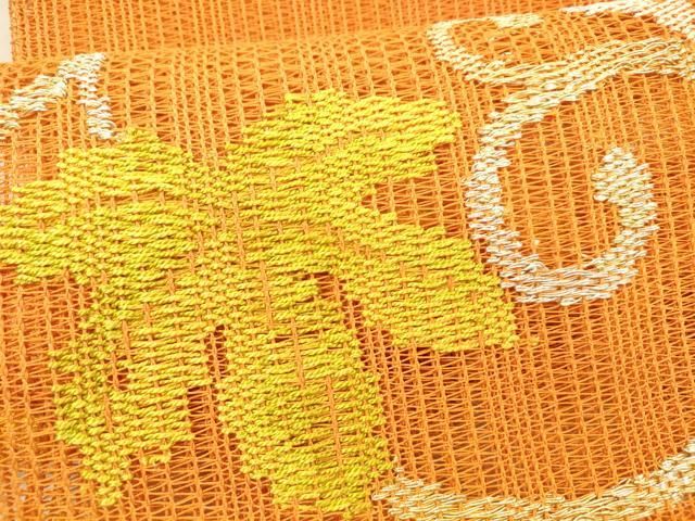 平和屋着物＊夏物　八寸名古屋帯　蔦の葉文　銀糸　正絹　逸品　DAAX8940cm 平和屋着物＊夏物 八寸名古屋帯 蔦の葉文 銀糸 正絹 逸品