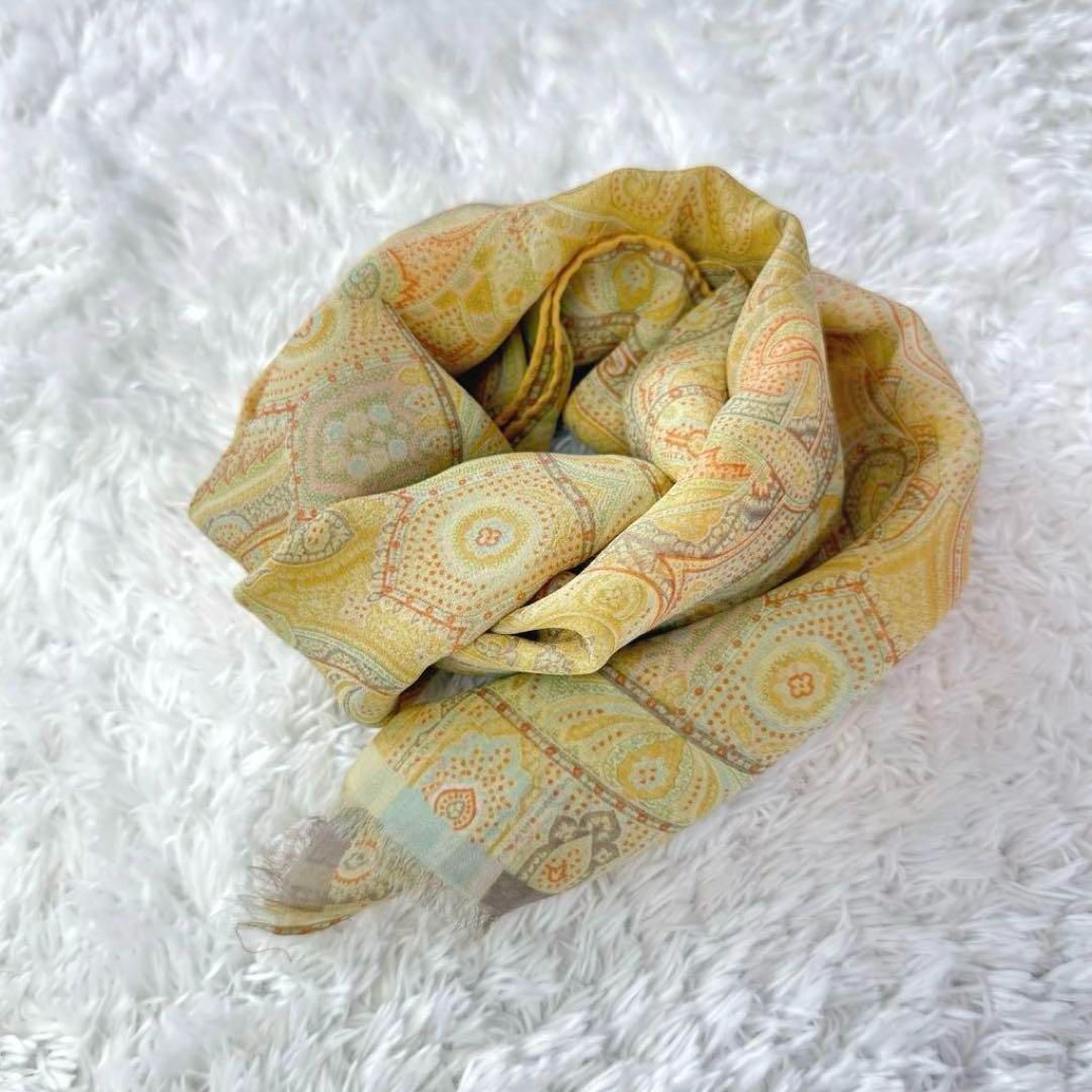 【美品】ETRO ストール ペイズリー シフォン ジャガード 大判 パープル イタリア製 ETRO ペイズリー柄 大判 ストール シルク ウール