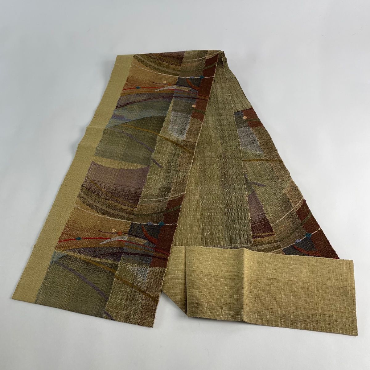 名古屋帯 美品 逸品 証紙あり 渡文 八寸名古屋帯 松葉仕立て 縞 茶色 正絹 中古