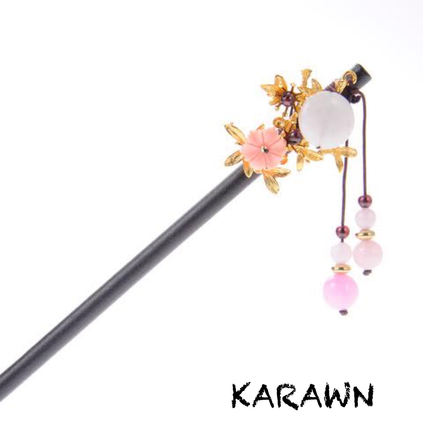 昭和レトロ 木製、金属製 簪　かんざし(?) 金木犀と月の木製一本簪 かんざし メノ工房 通販 16571549